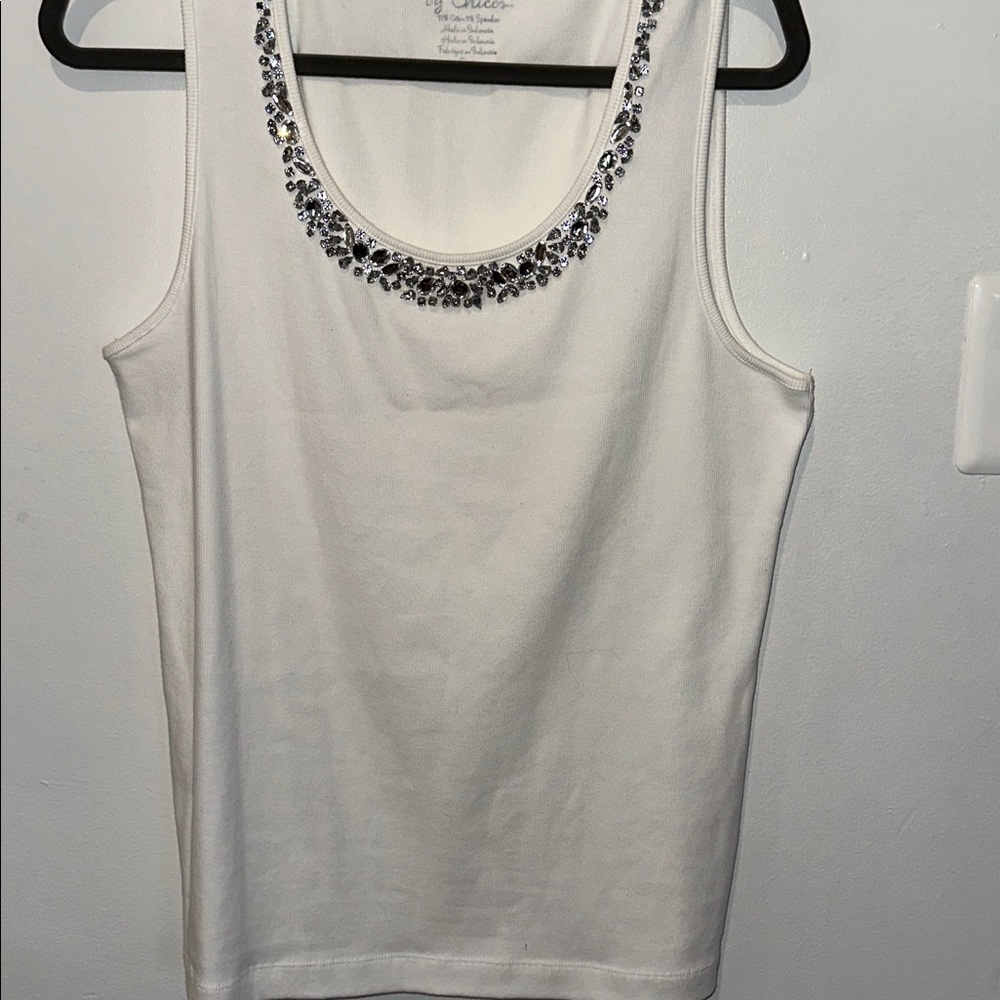 Chico's White Tank Top with Silver Embellishments
